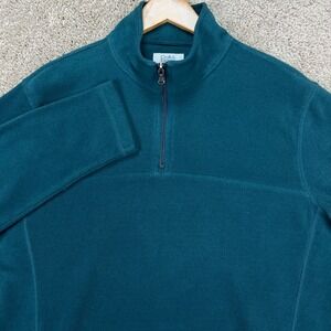 Croft Barrow Pullover Mens Large Teal Blue Long Sleeve 1/4 Zip Pocket Fleece EUC